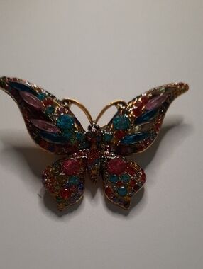 Gold-Tone Multicolor Crystal Butterfly Brooch